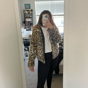 Faux fur hooded cheetah jacket